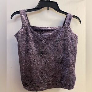 Vintage Womens Purple Floral Crushed Velvet Tank Top M Medium Bust 36”